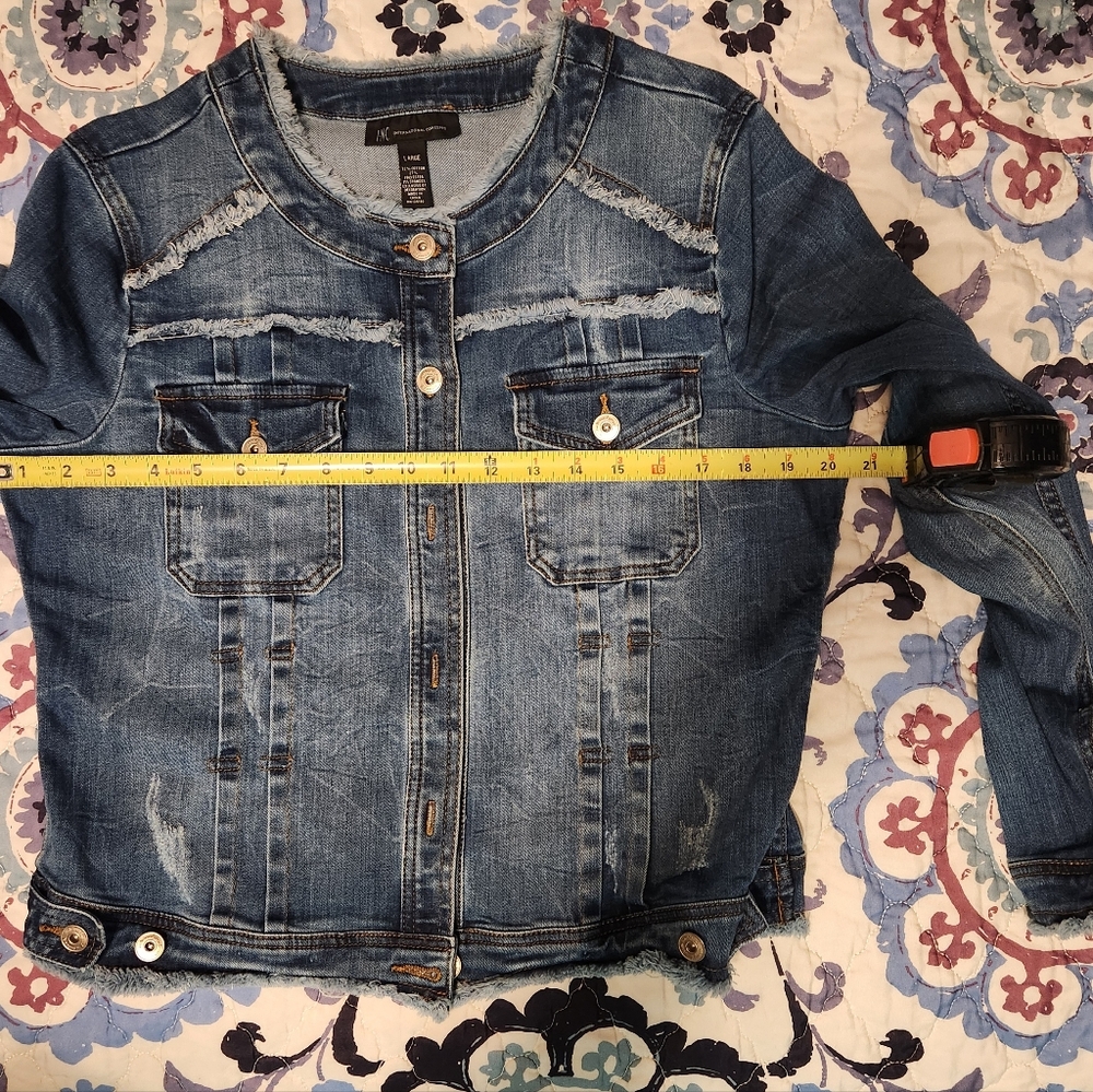 INC International Concepts Distressed Medium Blue Denim Jacket - Picture 8 of 10
